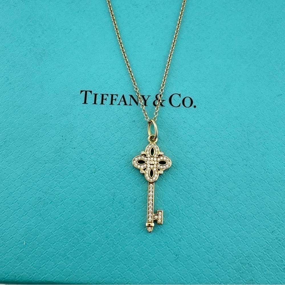 Tiffany & Co. Diamond Mini Victoria Key Necklace 18k Rose Gold 16"